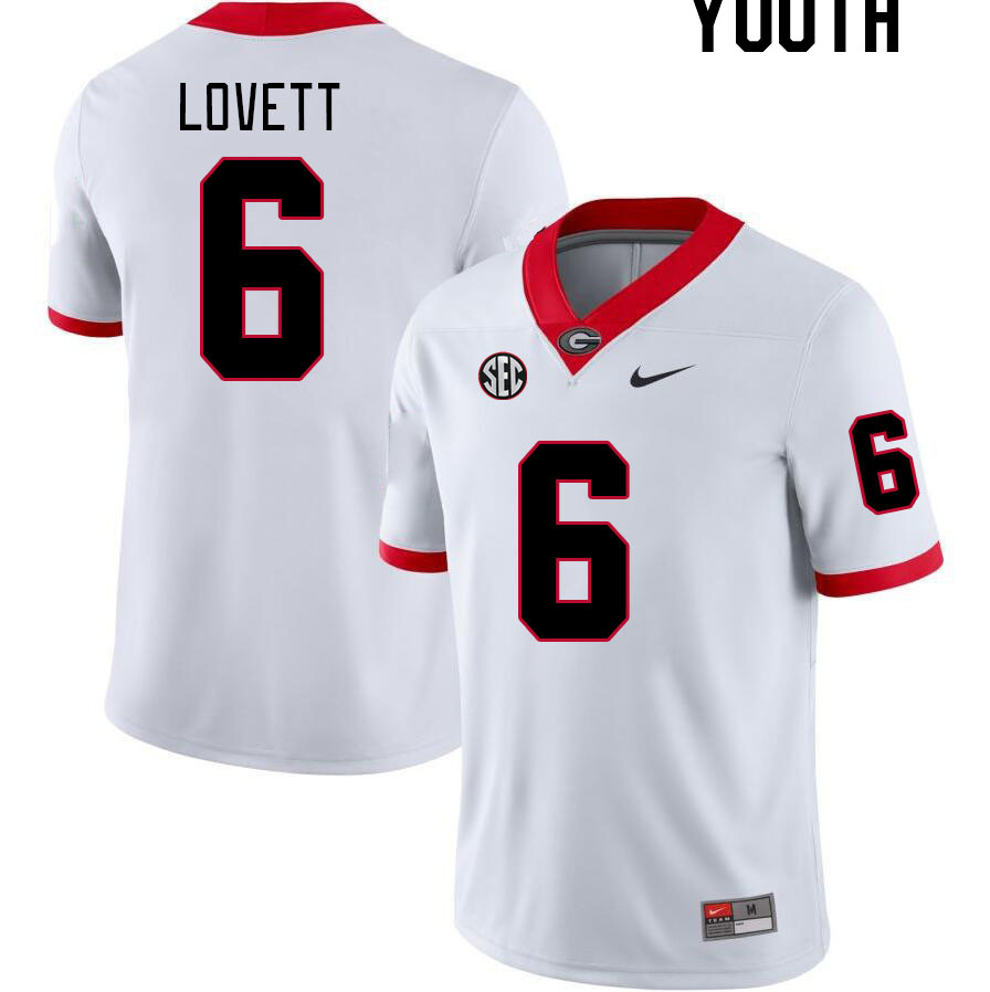 Youth #6 Dominic Lovett Georgia Bulldogs College Football Jerseys Stitched-White